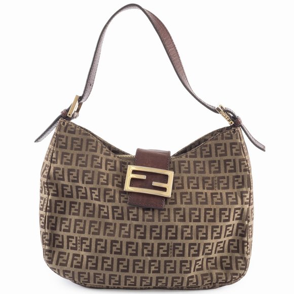 FENDI Brown Leather Zucca Shoulder Bag - Picture 1 of 16